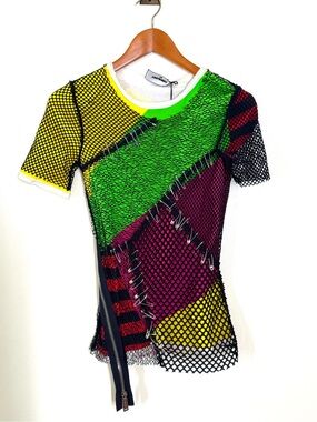 DSQUARED Multicolor Mesh Patchwork Short Sleeve Tee